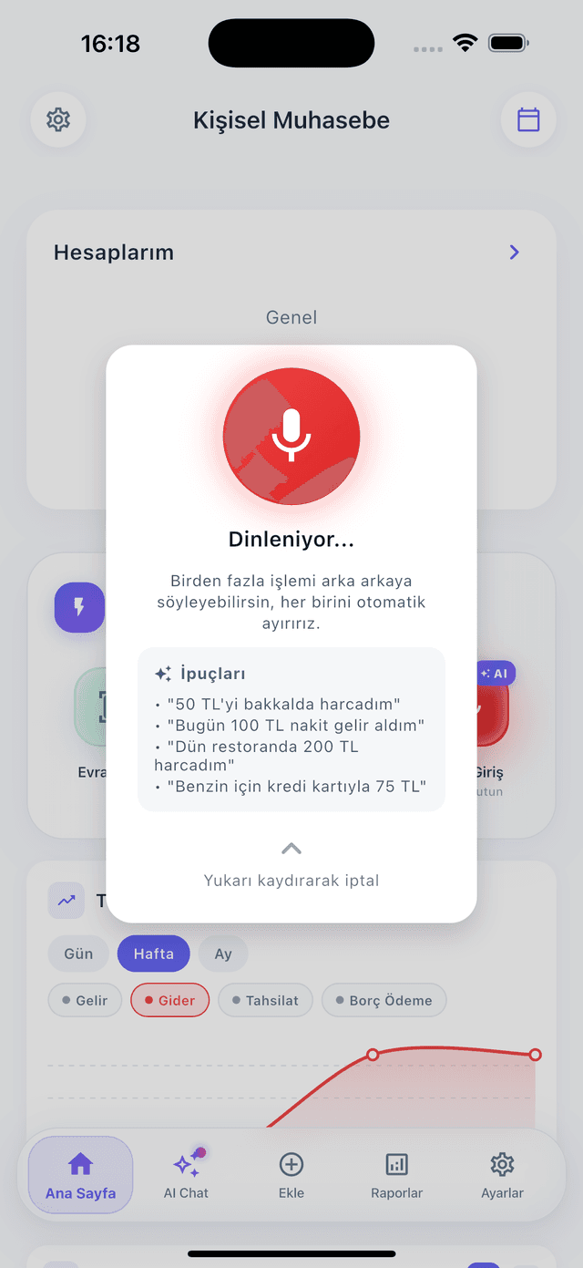 Sesle Muhasebe Kaydı